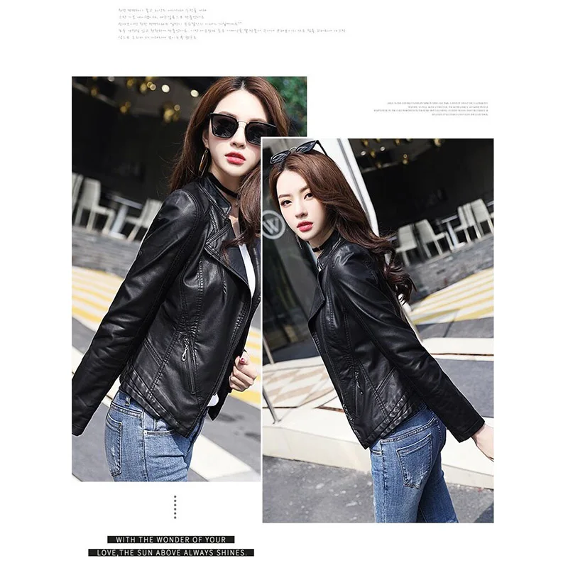 Popular Short Autumn Winter Women's Leather Jacket Motorcycle Clothing PU Leather Jacket Casual Korean Version of Black Leather