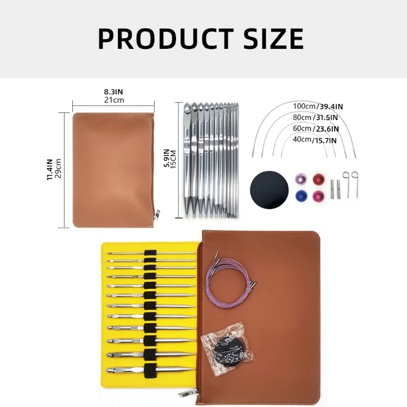 12 шт. афганский крючок из нержавеющей стали с кожаным чехлом для вязания плетения