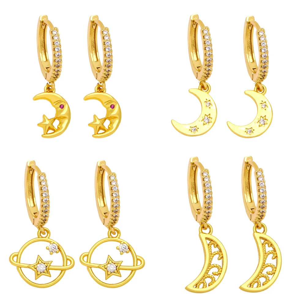

WANGAIYAO new fashion stars moon zircon earrings female personality everything matching temperament planet ear accessories