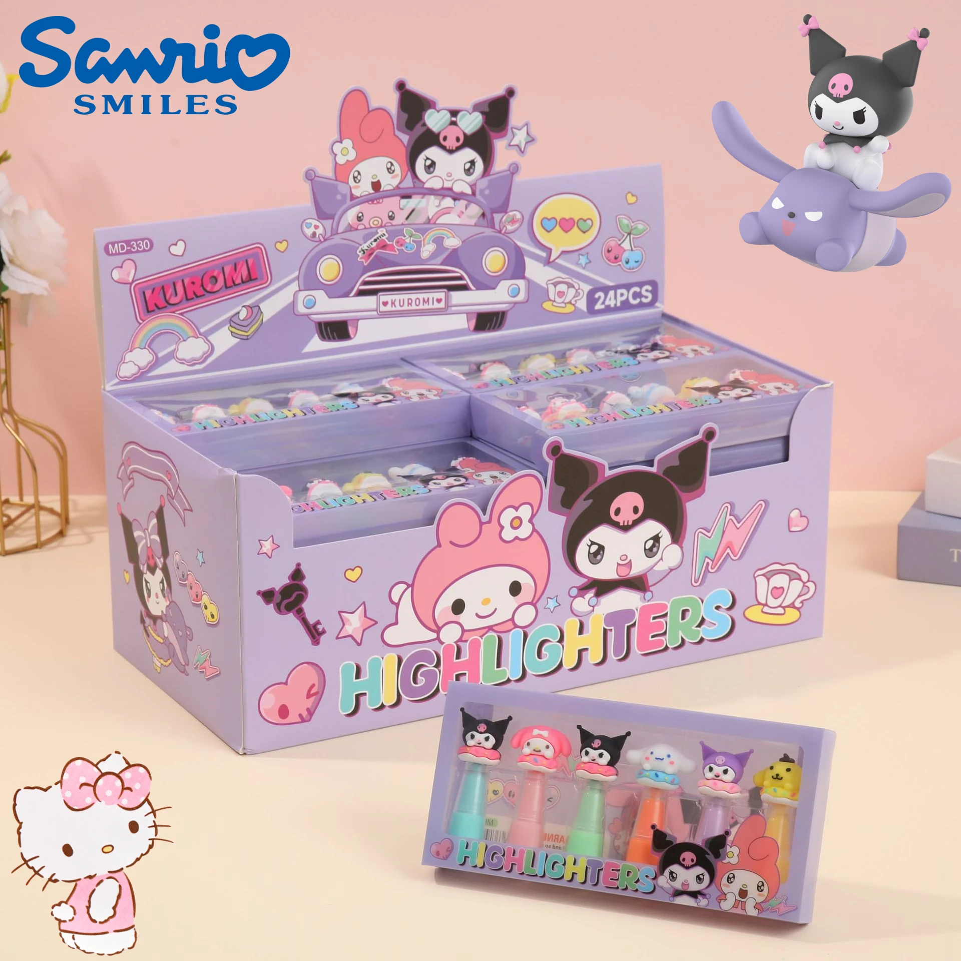 6 шт./компл. набор ручек-хайлайтеров Sanrio мультяшная фигурка Kawaii Kuromi Melody Focus маркер