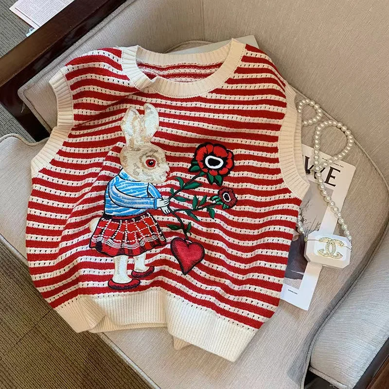 

OMCHION вязаные топы 2022 весна новый корейский винтажный кардиган жилет свитер пальто женский колледж стильный мультяшный шикарный жилет BN67