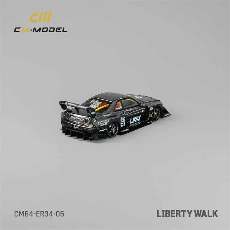 CM МОДЕЛЬ 1:64 LBWK ER34 Суперсилуэт Chrome Gungray Литая под давлением модель автомобиля