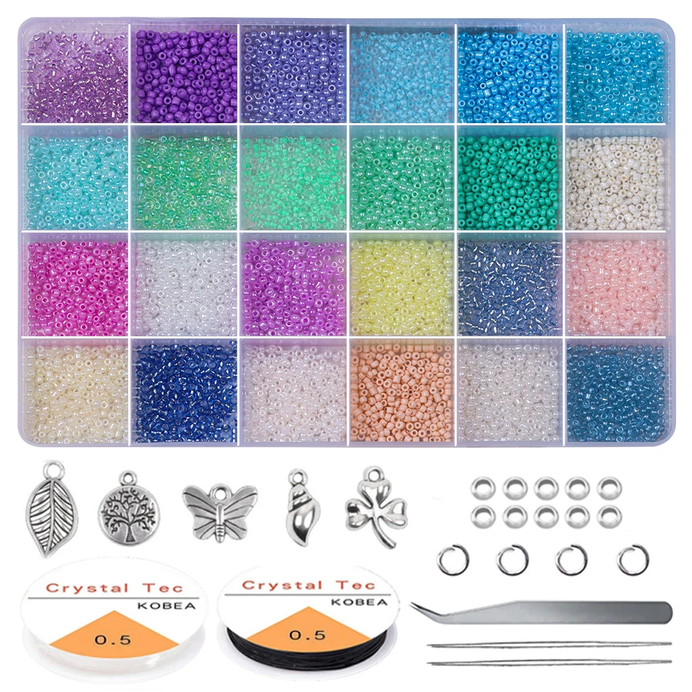 

2-4mm Kids Toys Glass Seed Acrylic Beads Box Set With Tools Alphabet Beads For Jewelry Making Bracelet Rings DIY Accessories Kit