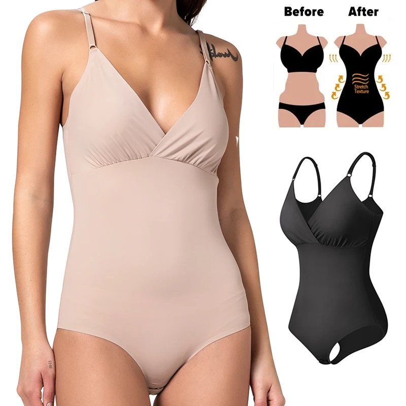 

Женское корректирующее белье гладкий комбинезон, пикантное, с глубоким V-образным вырезом, полноразмерное, Корректирующее белье для живота и ягодиц, бесшовное нижнее белье, кофточка, комбинезон