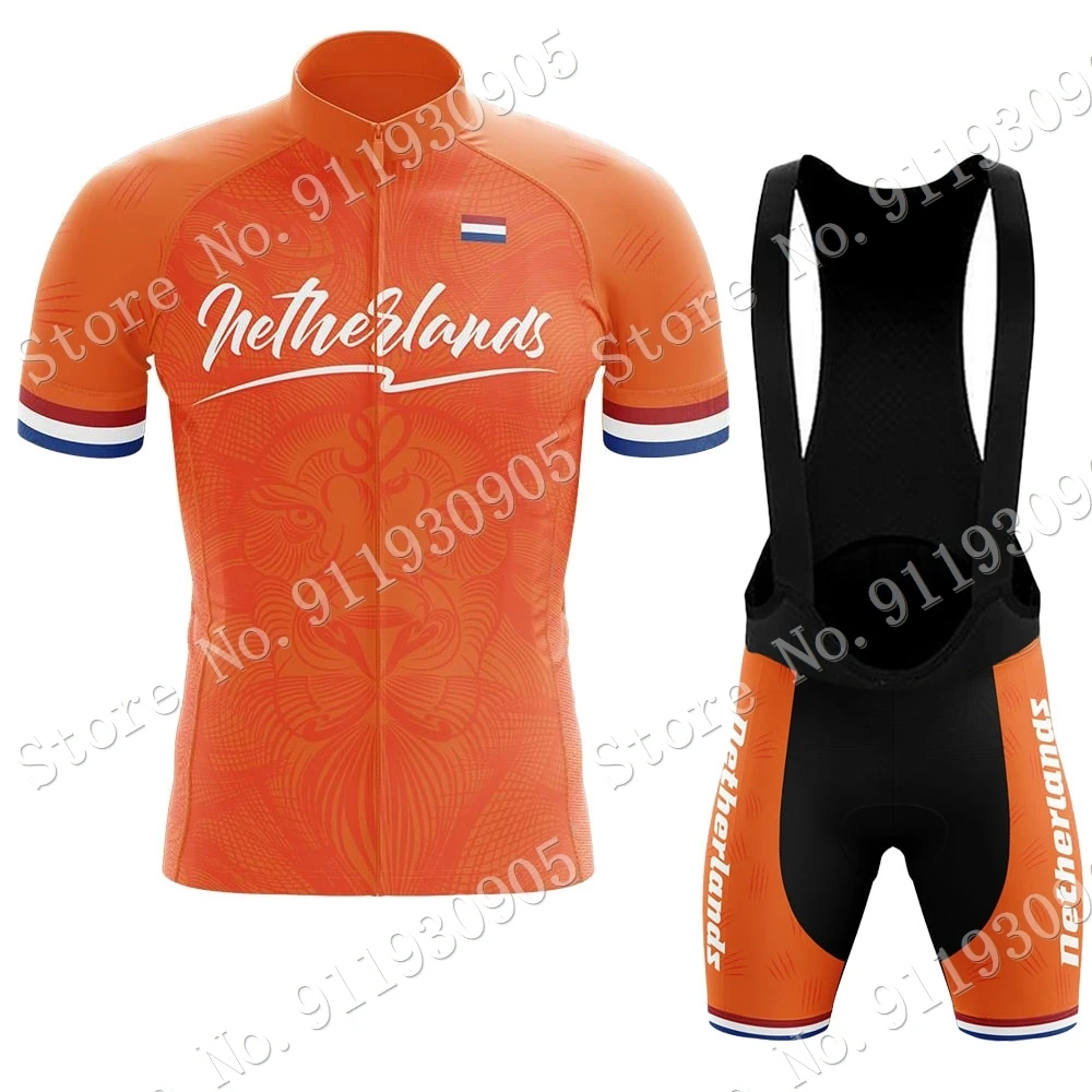 Conjunto de Ropa de Ciclismo para hombre, conjunto de camisetas y pantalones cortos con tirantes para bicicleta de montaña, equipo holandés, verano, 2022