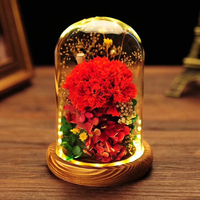 

Teacher's Day Gift Immortal Flower Carnation Glass Cover Gift Box To Send Parents Creative Birthday Gift Immortal Flower
