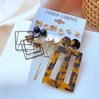 creative simple 6 pairs elephant acrylic geometric dangle earrings for women retro jewelry