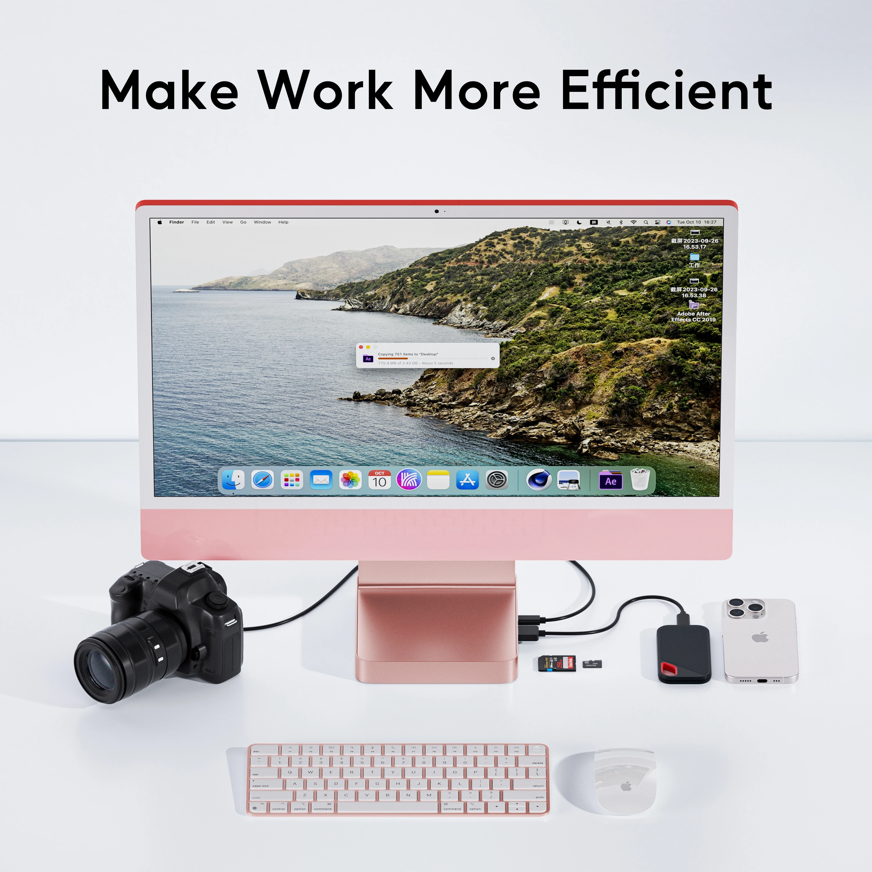 USB-концентратор PULWTOP аксессуары для iMac 24 дюйма 2021/2023/2024 с USB C 10 Гбит/с поддержка