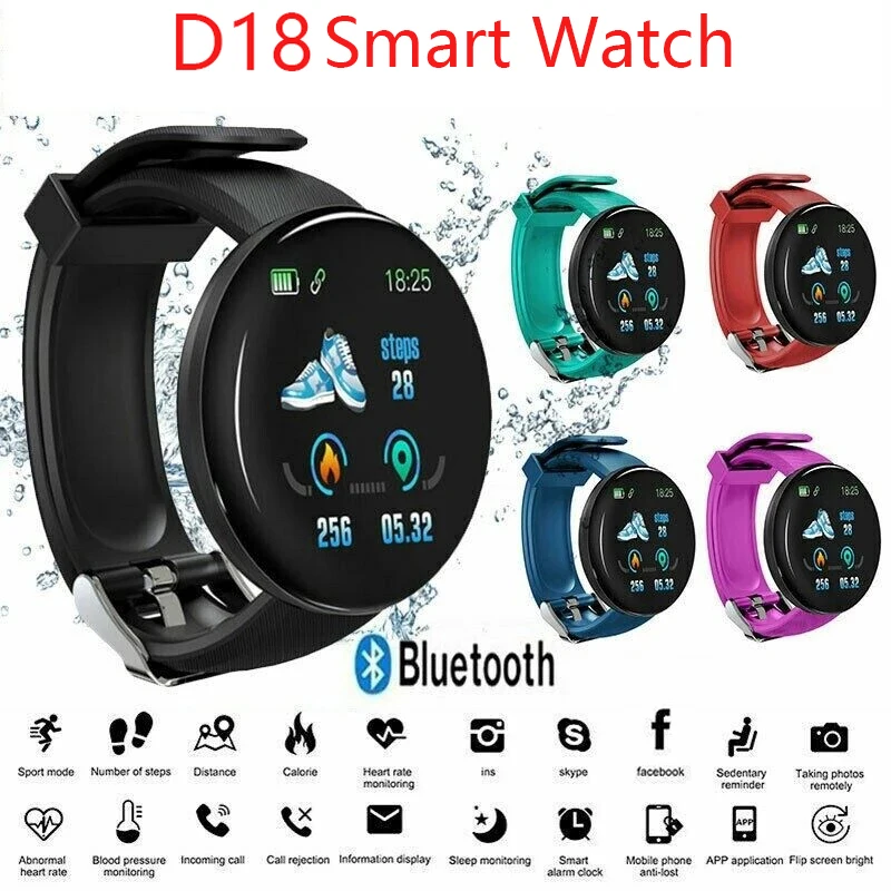 

D18 Smartwatch men women music sports watch blood pressure heart rate monitor fitness tracker For Smartphone Xiaomi pk Y68 D13