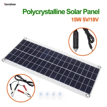Solar Panel 15W USB 5V Photovoltaic Plate DC5521 18V PV Cells Outdoor Mobile Phone Yacht Camping Carrying Solar Charging Kit