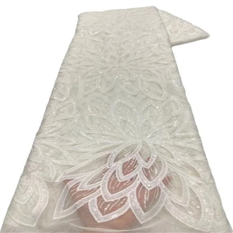 

White New Arrival French Sequins Tulle Lace African Laces Fabrics 2022 Green High Quality Nigerian Sequins Mesh Lace Fabric