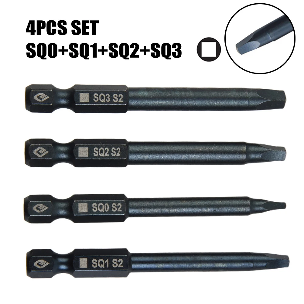 

4pcs Screwdriver Bits 65mm SQ0 SQ1 SQ2 Square Head Screwdriver Bits Set Hex Shank Magnetic Screwdriver Hand Tools Multi-tool