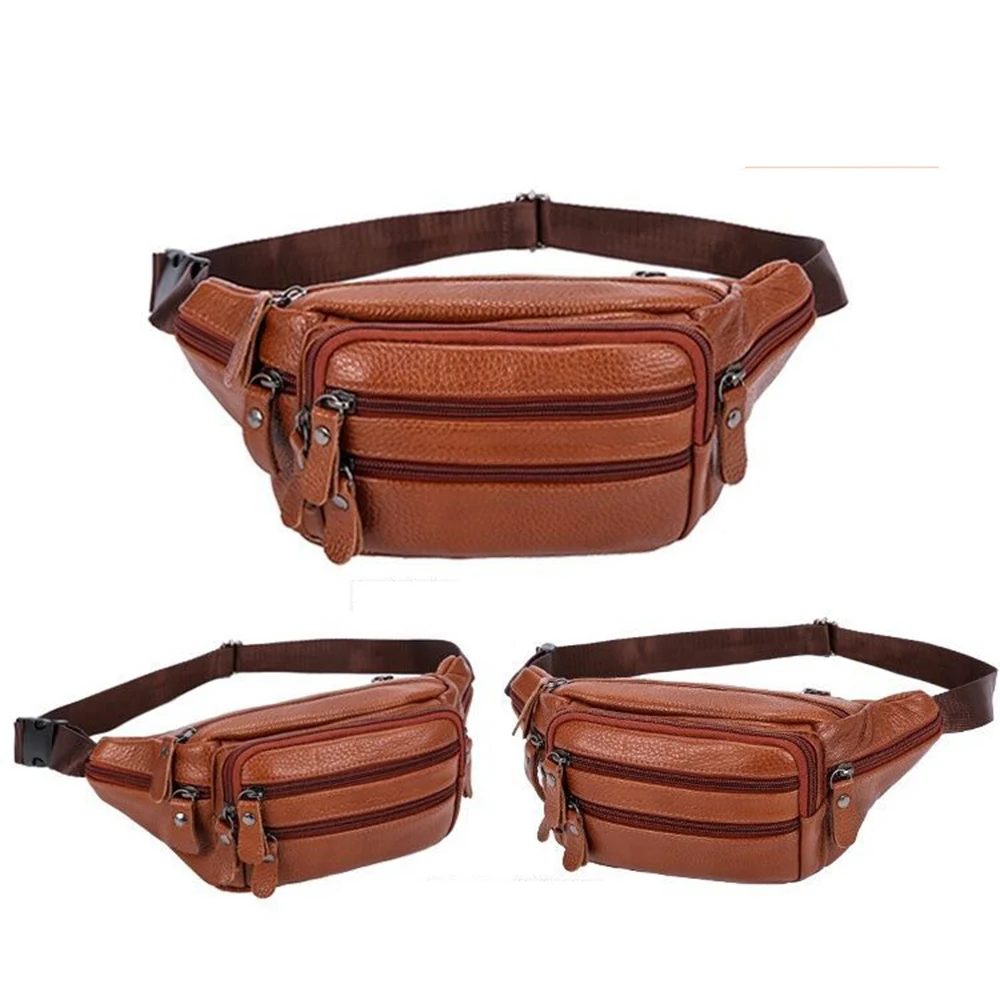 

Genunie Leather Men Waist Chest Bag Outdoor Sports Casual Male Small Running Fanny Pack Chest Money Belt Business Bags 2022