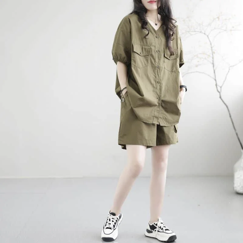 Женский винтажный комплект из 2 предметов Повседневная Блузка с коротким рукавом