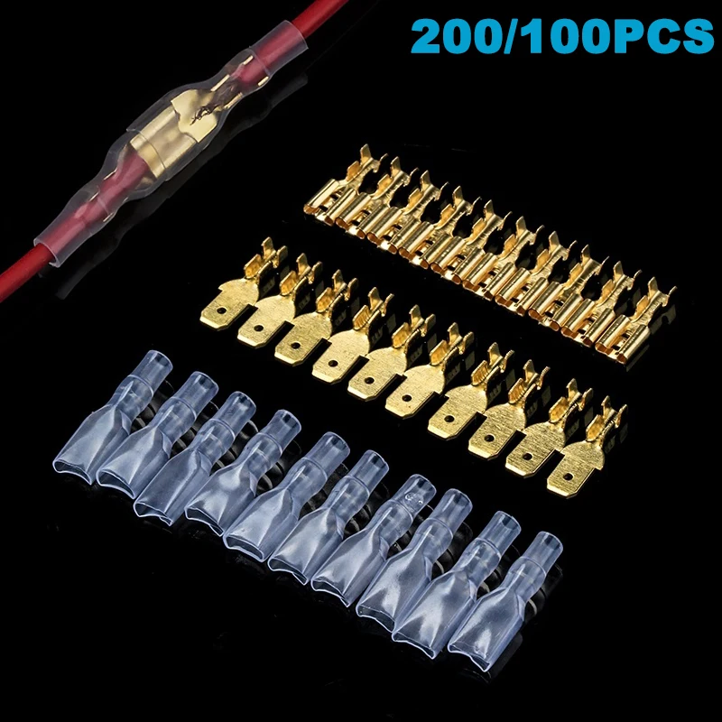 

100Pcs/Lot 2.8/4.8/6.3mm Female Male Crimp Terminal Wire Connector Gold Brass/Silver Car Speaker Electrical Cable Terminals Kit