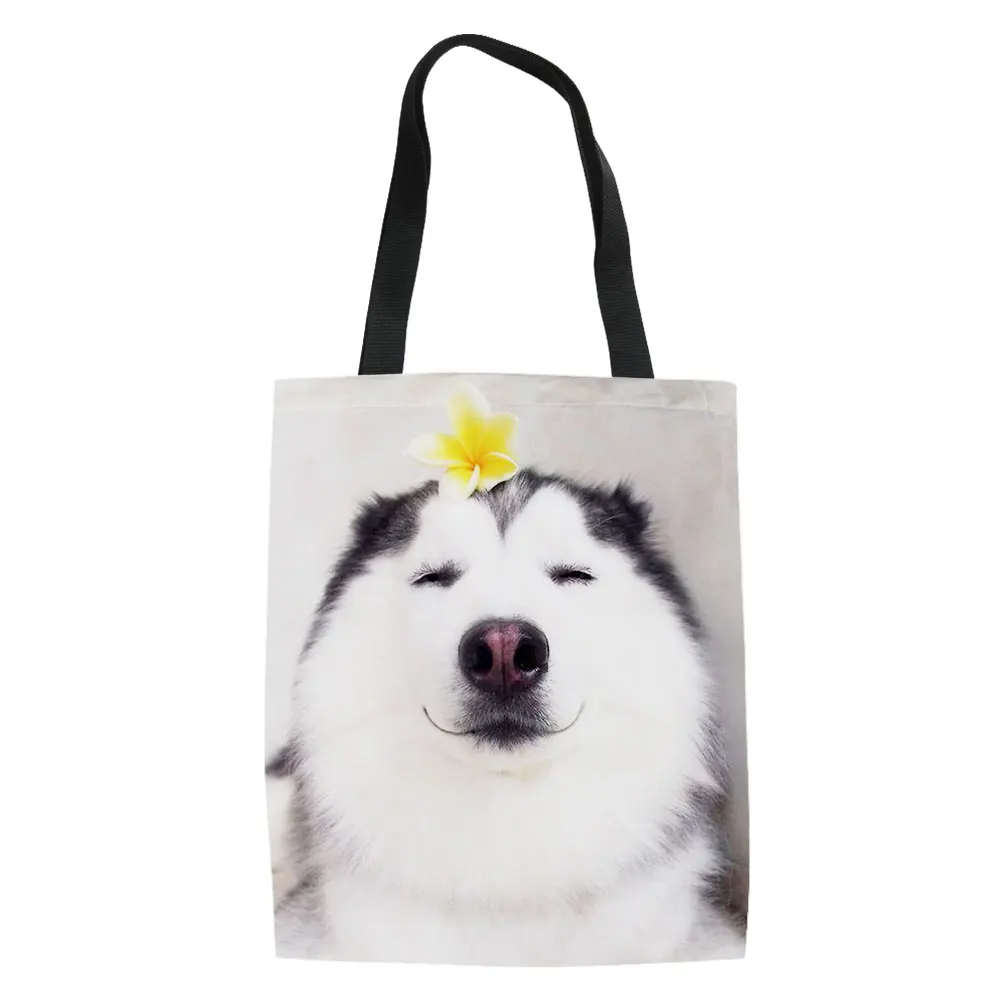 Lovely Husky Print Capacity Handle Bag Adult Student Outdoor Shopping Bag Lightweight Daily Decoration Draagtas