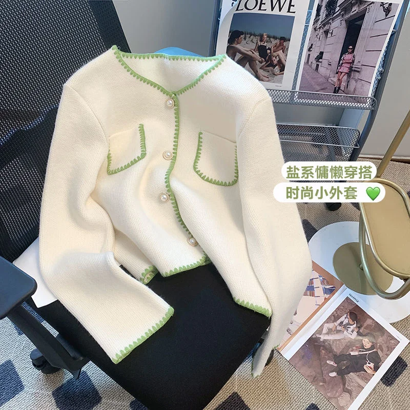 

Очаровательный вязаный свитер, женское осеннее новое пальто 2022, Короткие облегающие элегантные модные топы с длинным рукавом, Повседневный...