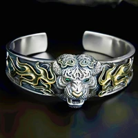 bocai pure s925 silver trendy personality tiger head pendant good luck for the year of birth men and women bracelet