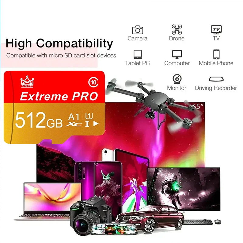 Фото Карты памяти Micro SD, TF, SD 32 ГБ, 64 ГБ, 128 ГБ, 512 ГБ, высокоскоростные U1 V10, водонепроницаемые, для систем видеонаблюдения и дронов №4