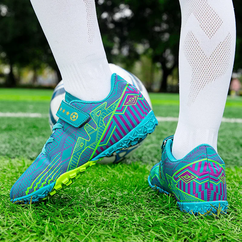 Fashion Printing HOOK&LOOP TF Football Sports Shoes For Boys Breathable Children's Soccer Shoes Non-slip Kid Training Sneakers