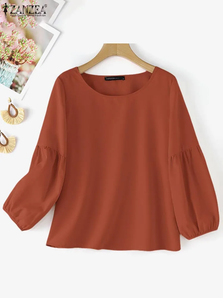 Осенняя элегантная Рабочая блузка ZANZEA с длинным рукавом Женские однотонные