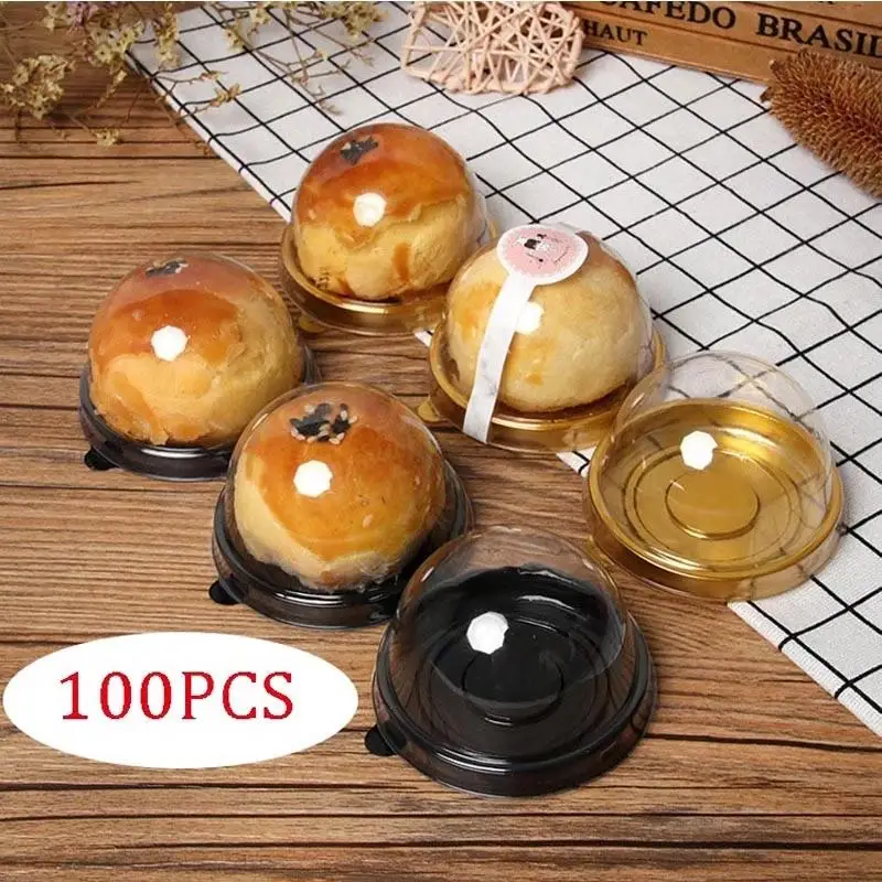 

100pcs New Round Plastic Moon Cake Box Packaging Egg-Yolk Puff Container Transparent Mooncake Dome Boxes Baking Packing Box
