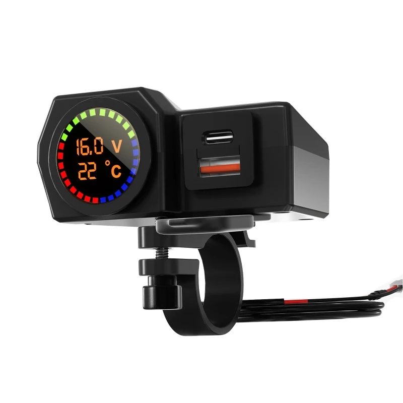 

Dustproof Mobile Phone Power Adapter with Cable Temperature Voltage Display Mounting Base for Motorcycle Easy Assemble