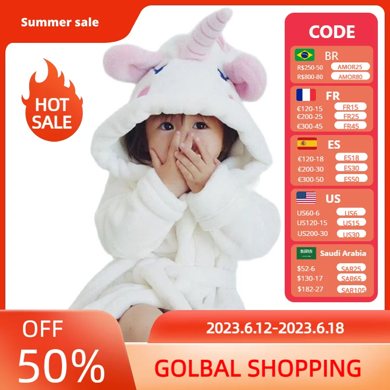 

Baby Pajamas Night-robe Flannel Leisure Wear Unicorn Hooded Cartoon Costume For Kids Monolayer Overalls Cute Children Clothing