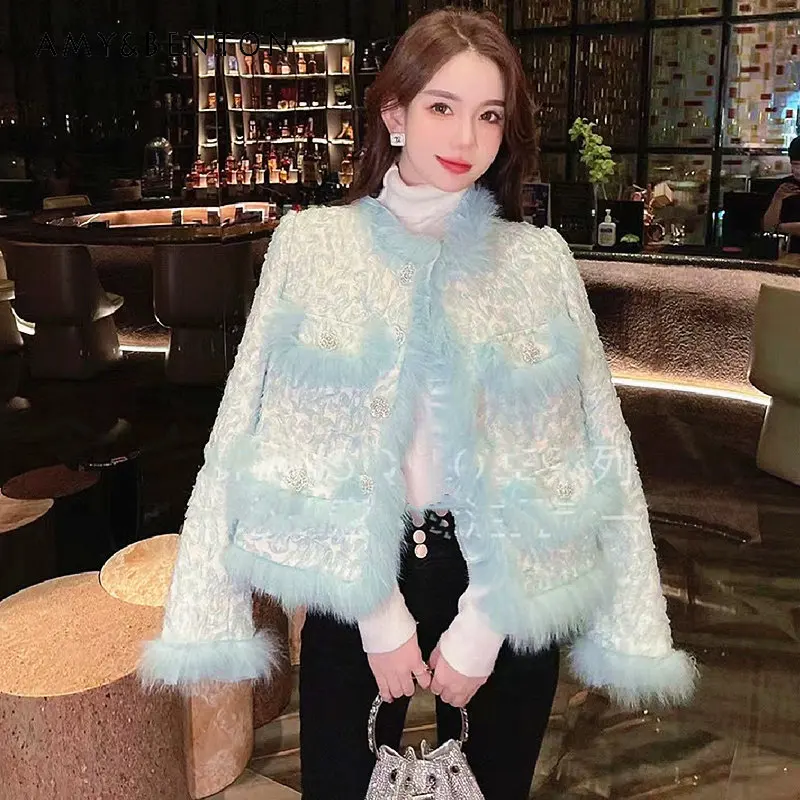 

Женский меховой пуховик, пальто, зимний Приталенный топ с трехмерными цветами, бархатная твидовая куртка от известного бренда, Новинка