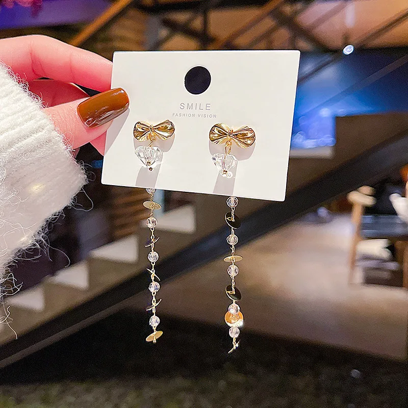 

Оптовая продажа, длинные серьги-гвоздики из серебра пробы с бантом