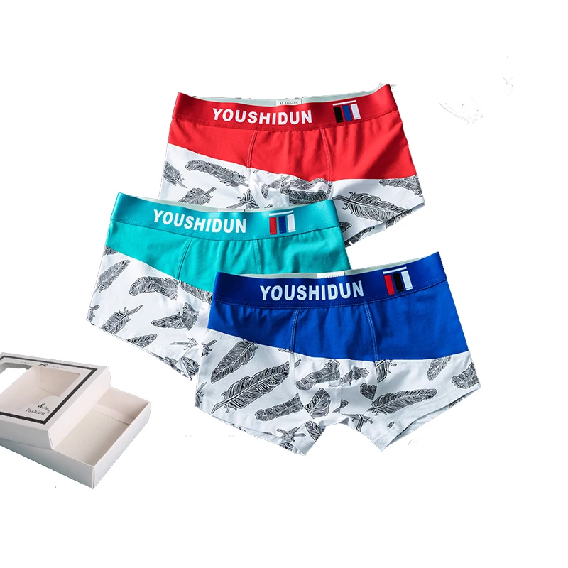 

AIIOU 3Pcs Set Mens Underwear Fashion Printed Male Panties Breathable Underpants Jockstrap Homme Slip Boxer Shorts Gift Wrap