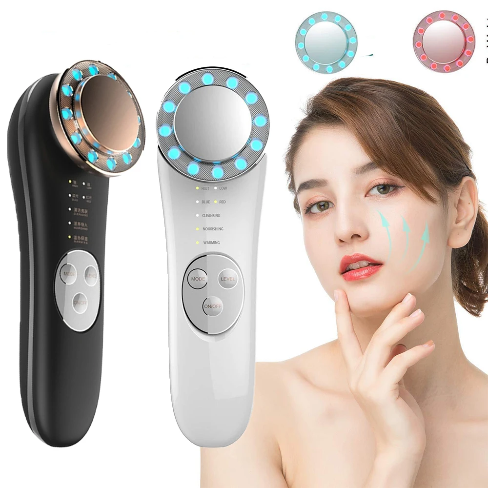 

7 in 1 Face Lifting Machine EMS Micro Current Galvanic Facial Massager Face Tightening Device Red and Blue Light Skin Care Tools