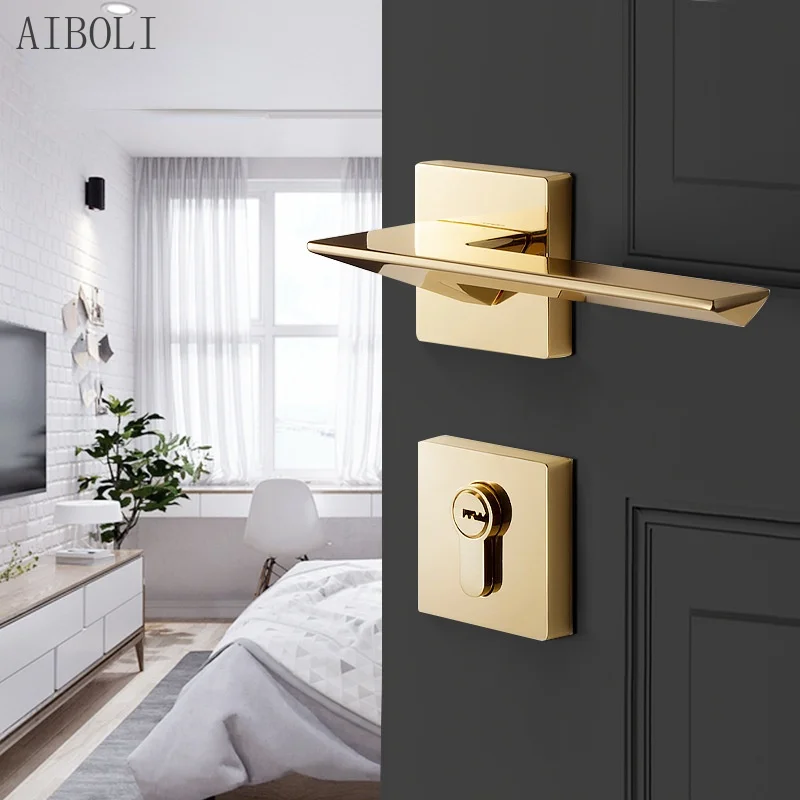 

Door Lock Gold Mute Magnetic Indoor Bedroom Door Lock Zinc Alloy Handle Lock Household General Wooden Door Lock