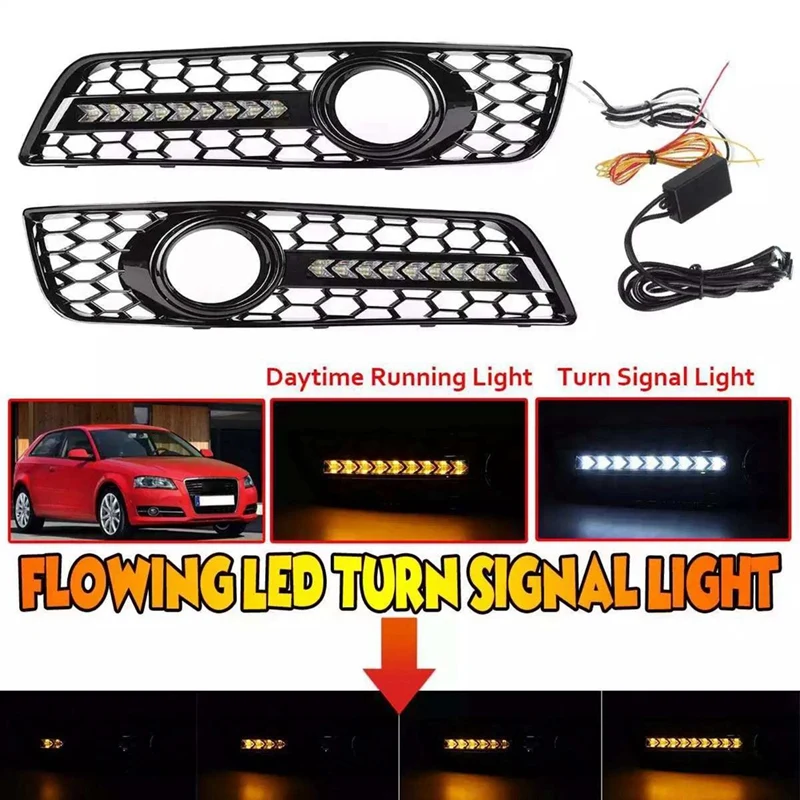 

8P0807682D 8P0807681D Honeycomb Fog Lamp Bezel Cover With LED Daytime Running Lights Automotive Parts For A3 8P 2009-2013
