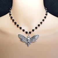 death moth skull black glass bead necklace european and american popular jewelry womens hip hop necklace