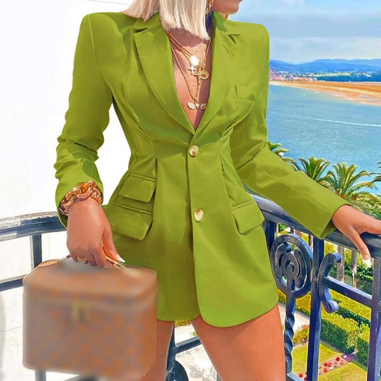 2022 New Candy Color Solid Long Sleeve Slim Temperament Suit Coat Graphic Japanese style Gothic Outfits