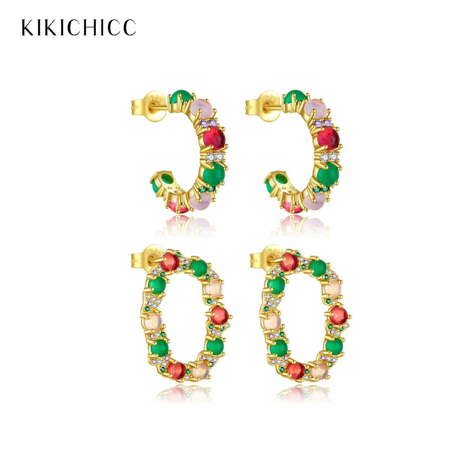 KIKICHICC стерлингового серебра 925 пробы золото Lofoten зеленая радуга серьги-гвоздики с