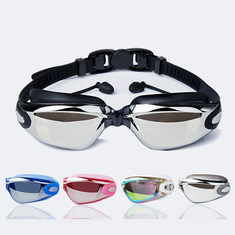 

Swimming Goggles for Swim Adult Children Glasses One-piece Earplugs Electroplating Anti-fog High-definition Swimming Accessories
