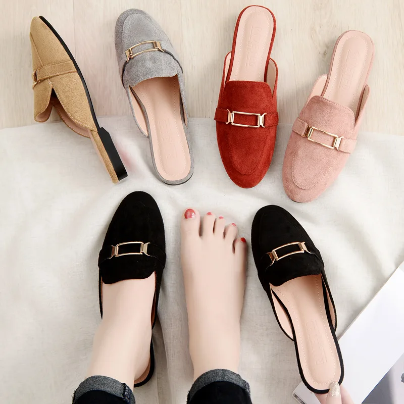 

Spring and Autumn New Slipper Women Half To Restore Ancient Ways Lazy Outside Wear Baotou Size Fashion Muller Shoes Women Shoes