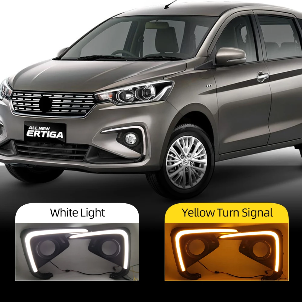 

Светодиодсветодиодный дневные ходосветильник для Suzuki Ertiga 2018 2019 2020 DRL, противотуманные фары, динамический сигнал поворота, 2 шт.