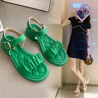 women 2022 summer trend sandals new green low heel soft square luxury elegant casual fashion vacation beach yellow free shipping