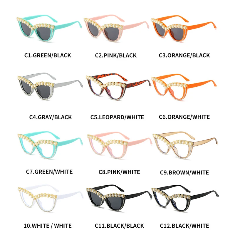 Модные винтажные солнцезащитные очки кошачий глаз с бриллиантами и жемчугом