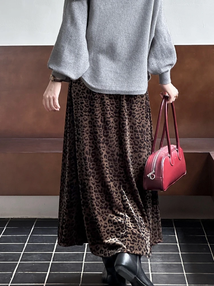 Леопардовая юбка женская осенне-зимняя бархатная в корейском стиле винтажная