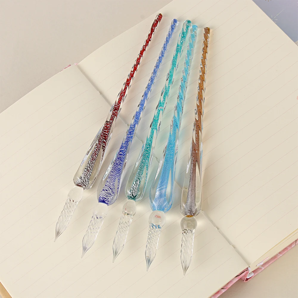 1Pc 9 Colors Glass Drip Fountain Pen Vintage Glass Dip Dipping Pen Signature Filling Ink Fountain Pens Crystal Writing Dip Pens