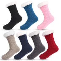 women girls slipper socks mid tube knitted thickened plush anti slip warm for winter home use indoor floor casual wear solid