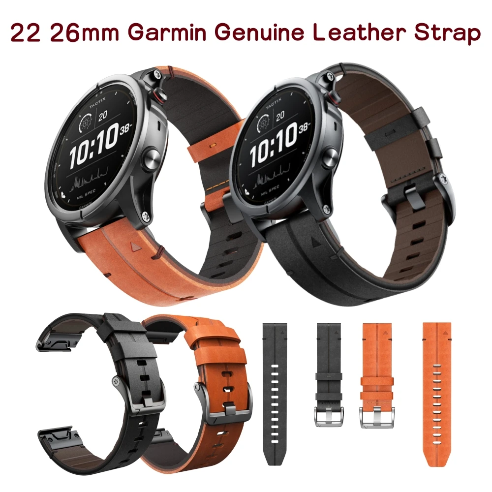 

Garmin 22 26mm Genuine Leather strap Belt For Fenix5 5XPlus 6 6Pro 7 7XPro Instinct 2X Quick Release Watch Band Tactix7 Bracelet