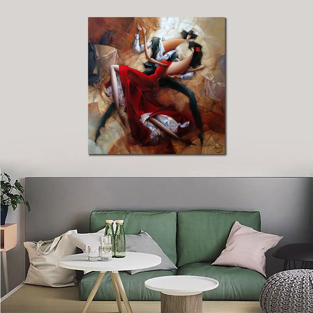 Абстрактное современное художественное полотно танцоры фламенко ручная работа