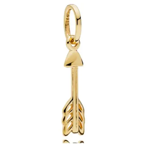 

Genuine 925 Sterling Silver Bead Charm Gold Color Shine Arrow Of Cupid Pendant Beads Fit pan Bracelet & Necklace Jewelry