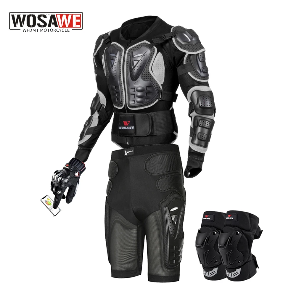 

WOSAWE Motocross Armor Jacket Adult Full Body Protector Vest Armor Chest Spine Protection Gear Elbow Shoulder Knee Guard Gloves