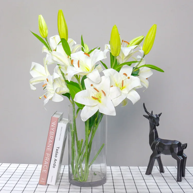 

Свадебные Рождественские Имитационные цветы, 3 головки парфюмерных лилий, композиция для комнатной атмосферы, украшение для дома и стола, с...